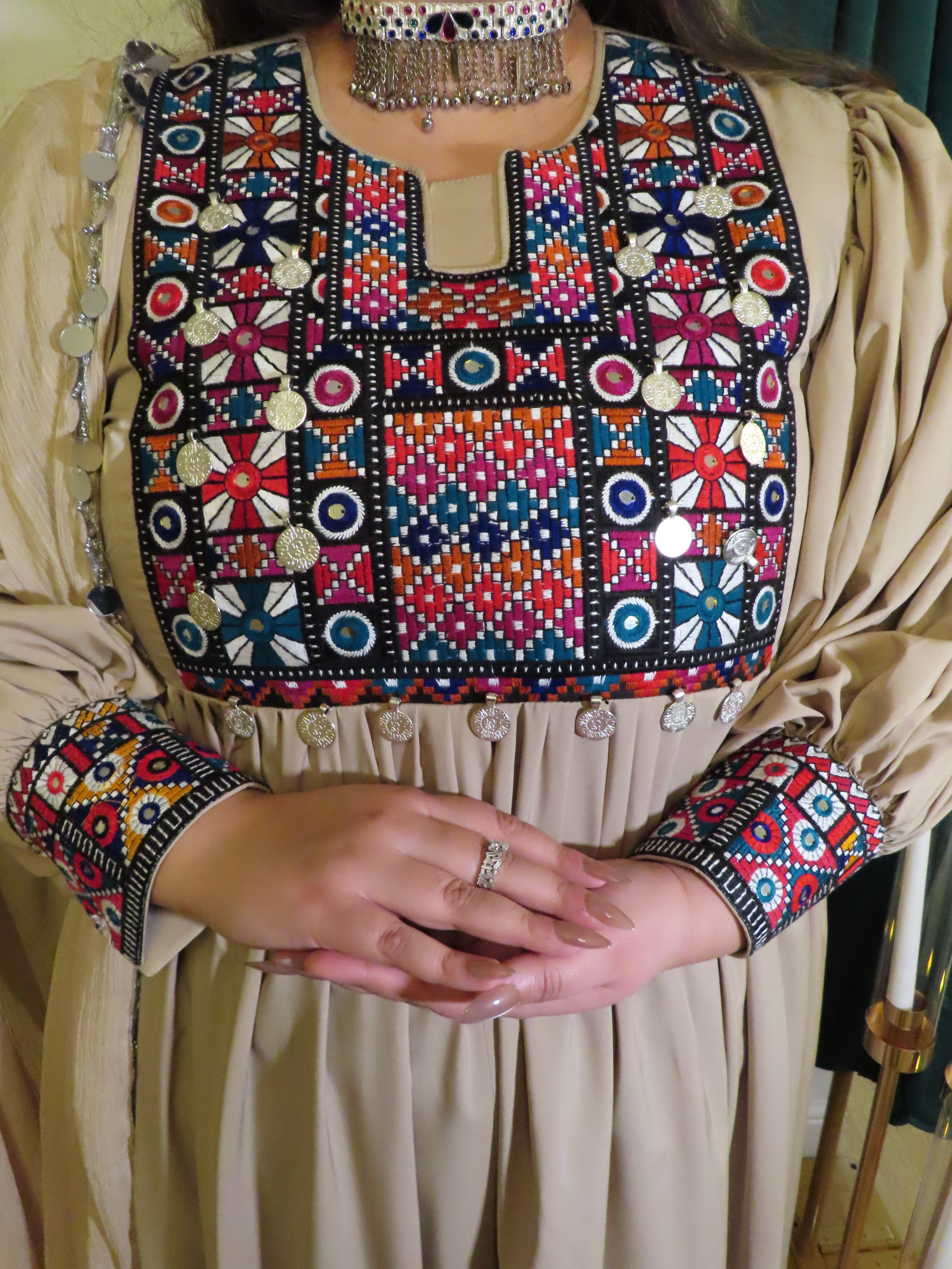 Warm Beige Geometric Dress