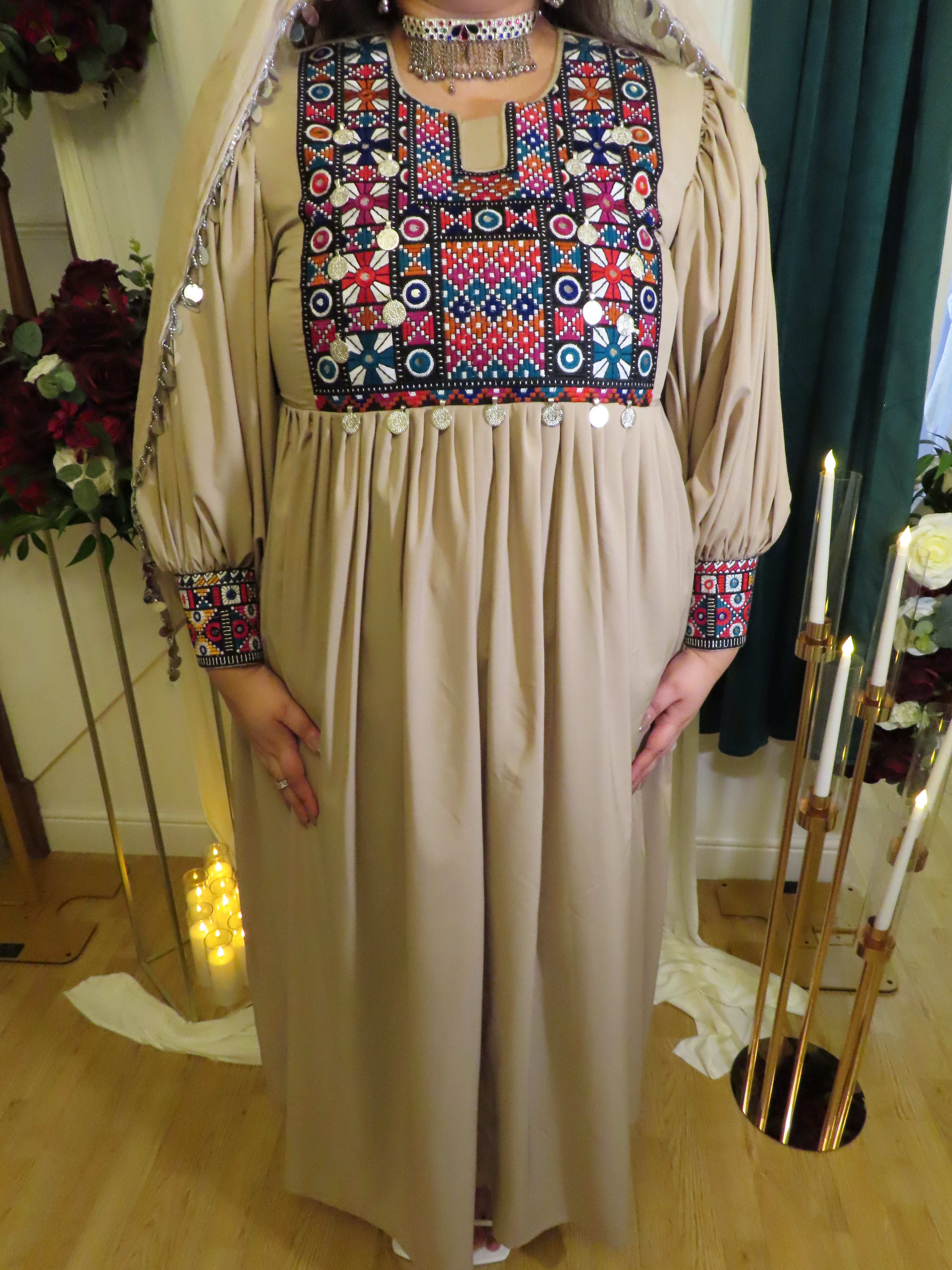 Warm Beige Geometric Dress