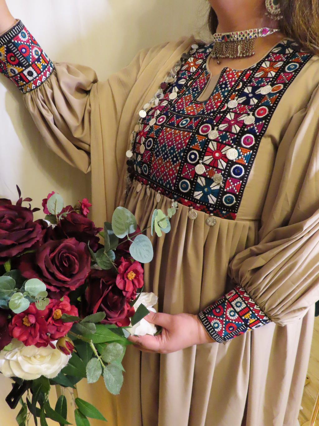 Warm Beige Geometric Dress