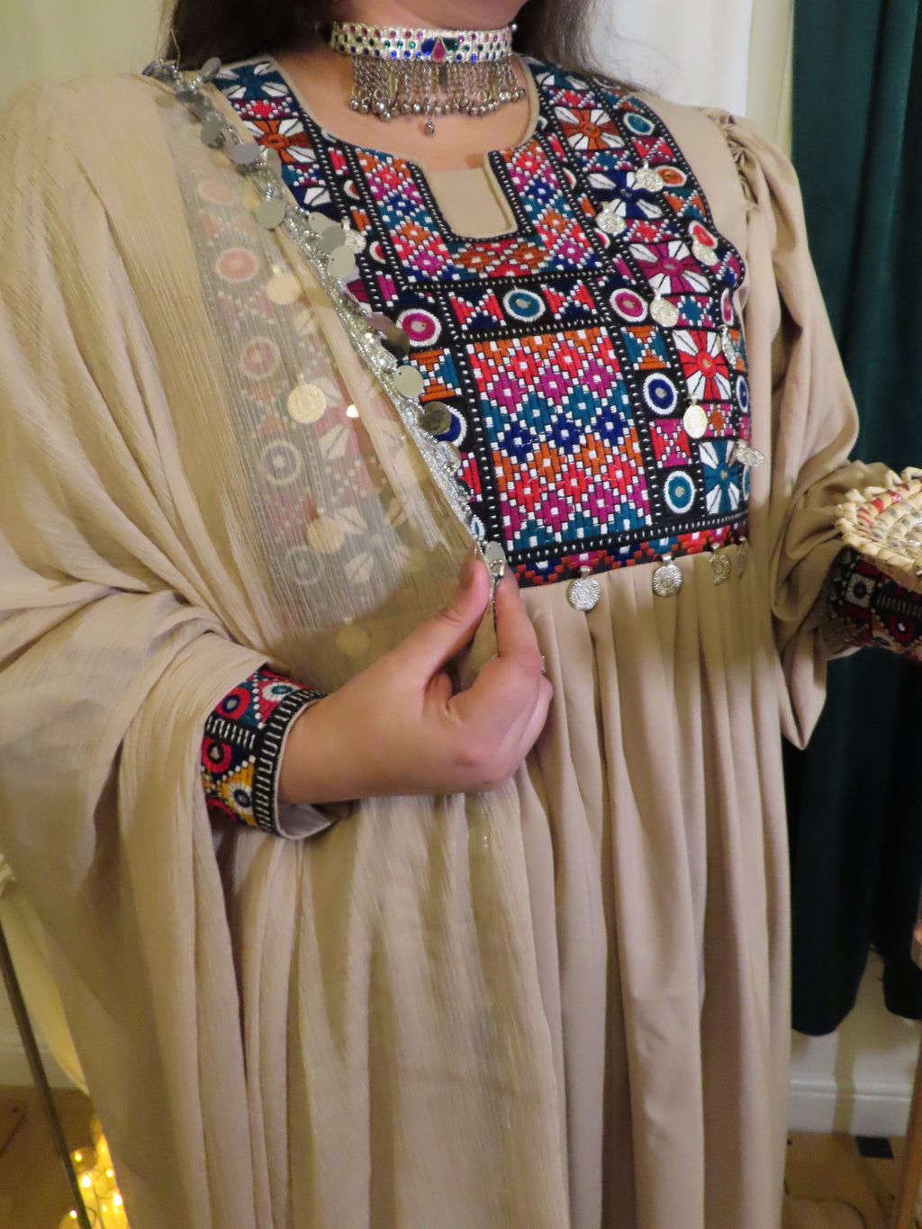 Warm Beige Geometric Dress